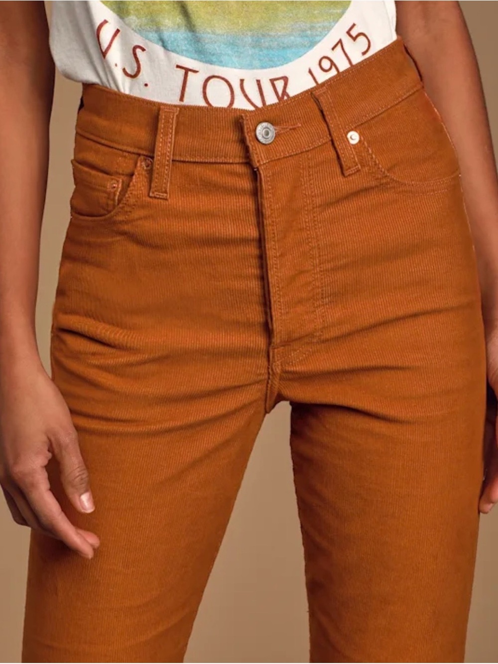 Levi’s Women’s Ribcage Flare Rust Orange Corduroy High Rise Pants Size 28 - Picture 4 of 13